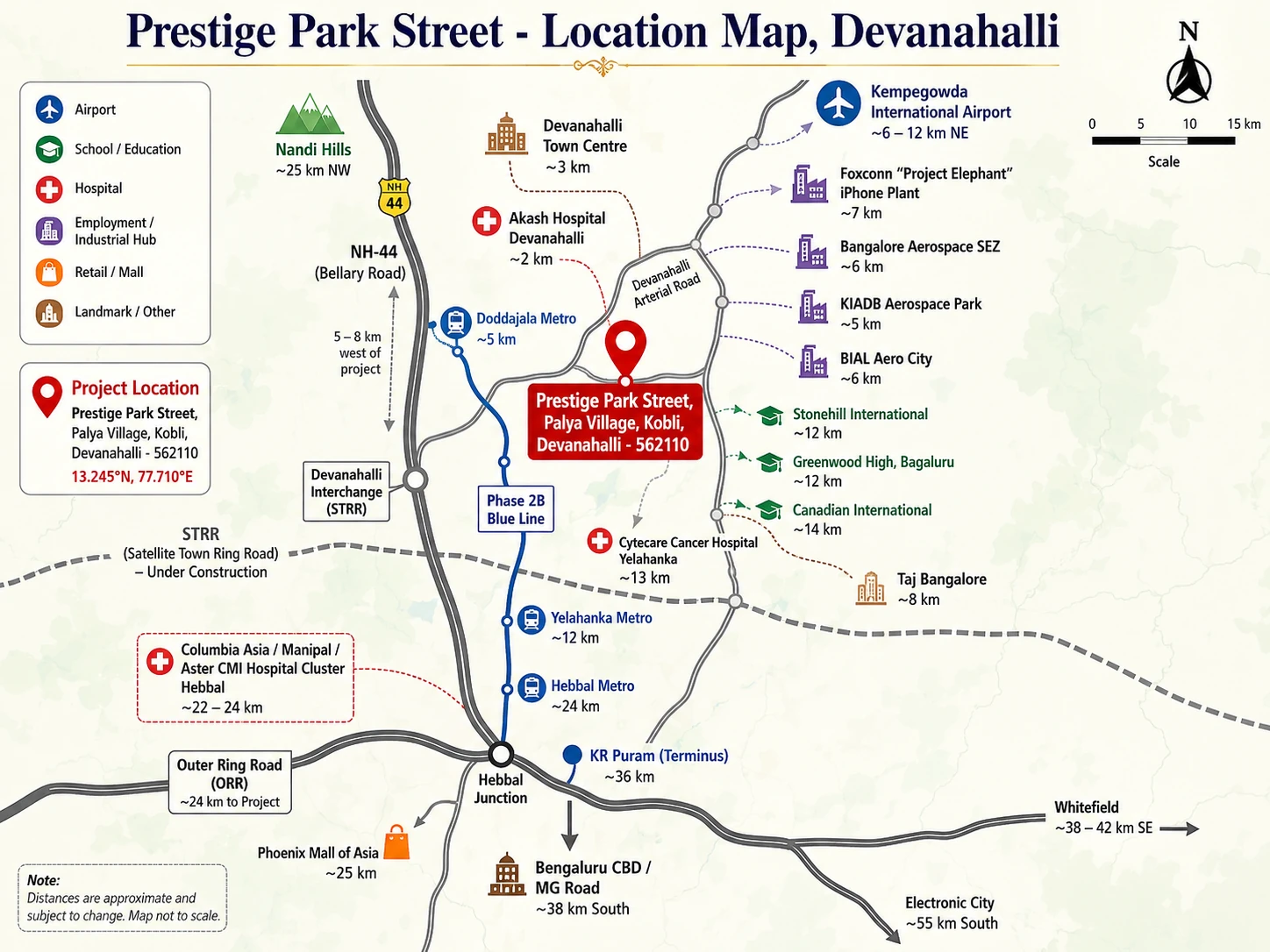 Prestige Park Street annotated location map of Devanahalli
