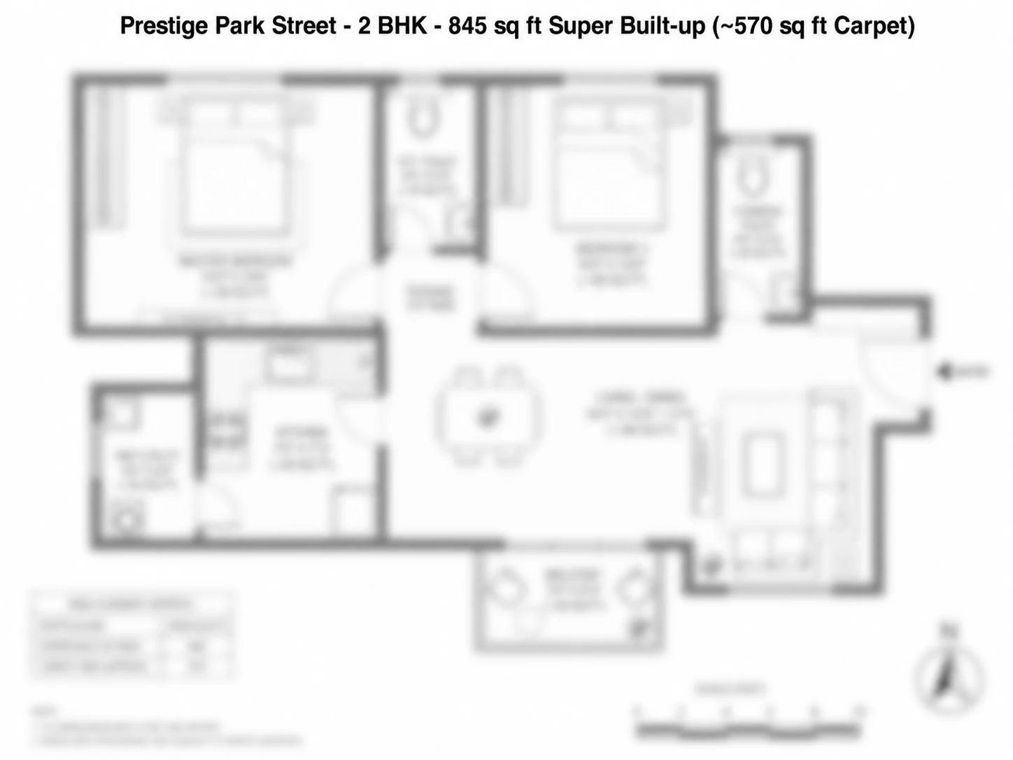 Prestige Park Street 2 BHK floor plan — 845 sq ft super built-up